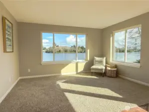 Lake views all around the living room