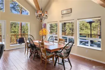 Adjacent the kitchen and great room, the dining space provides plenty of room for a large table.