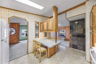 Kitchen with built in dining area