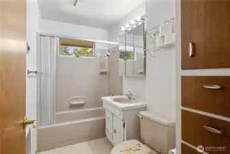 Shared bath with built-ins.