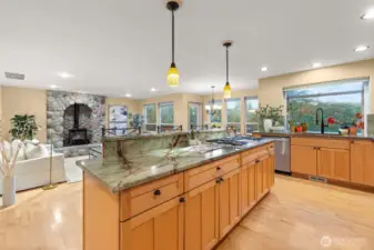 Expansive kitchen island ideal for meal prep and casual dining.