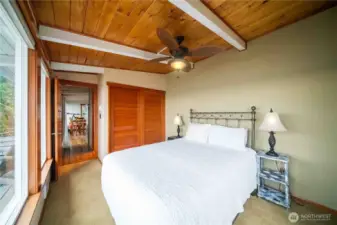 Primary bedroom has incredible Southerly views of Mt Rainier, the Mukilteo ferry crossing & the Olympic Mountains.