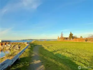 A trail along the shore leads up to the private waterfront with one of the few actual beaches on Orcas Island.