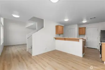 Dining area opens to living room or upstairs