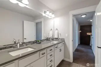 Second Full Bathroom Upstairs With His and Hers Sinks and Private Shower & Toilet.