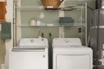 Laundry in the garage. Brand new dryer and brand new water heater.