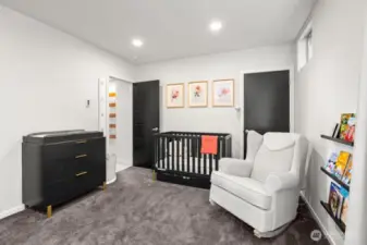 Bedroom features additional under stairs closet.