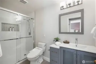 3/4 bathroom on the upper level.