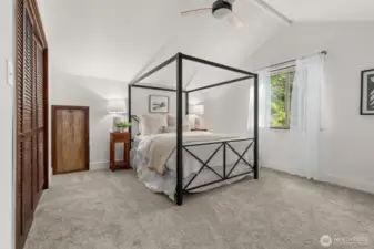 The final bedroom upstairs also has a vaulted ceiling and feels quiet and removed from the rest of the home.