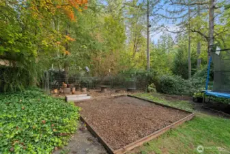 Space for a raised garden or playset, right in front of the chicken run that connects back to the coop!