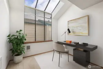 This virtually staged room could be used as a office area or dining room