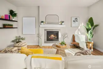 Gas fireplace in family room.