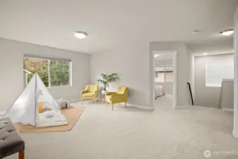 Large Loft can be used for play area or work space.