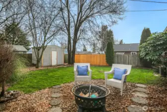 Private backyard with mature landscaping