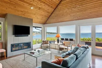 Natural gas fireplace anchors the living room