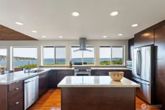 Stainless appliances and quartz counters