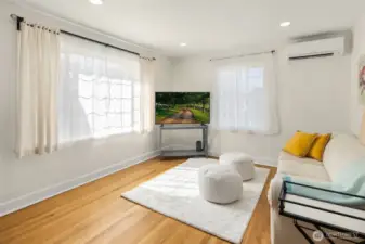 Living room with mini split heat pump