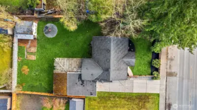 Aerial view. 10,000 sq. ft. lot fully fenced.