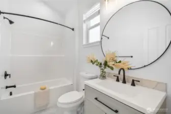 Bathrooms are spa like and have tile floors.