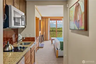 Small kitchenette will allow you to cook in.