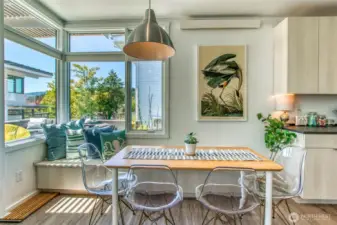 The built-in banquette provides ample seating.