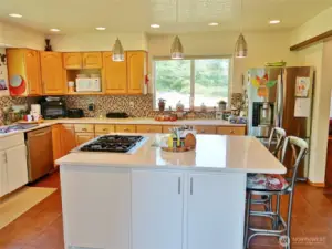 Kitchen w/ Corian counters.