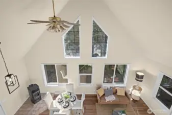 Cathedral windows  Natural light floods in.