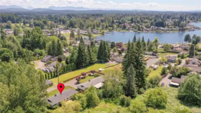 You can see how close this is to the Lake. You can see the park where they feature music in park (summer) and farmers market in the spring/ summer. You will love the small community feel that Lake Stevens treasures.