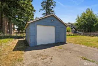 The 1-car detached garage offers not only space for your vehicle but also a generous storage and shop area.