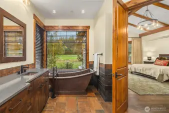 Soaking Tub looks out to Golf Course.
