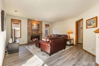 Lower level of the tri-level  features a family room with gas firpeace.