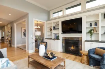 Custom built ins around gas fireplace