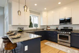 Dining at kitchen counter.