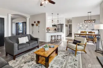 A relaxed coastal feel that connects seamlessly into the kitchen and dining areas.