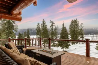 Spectacular views of the lake and mountains from the covered deck.