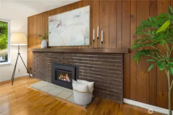 Remote-operated fireplace and mantle - the perfect place to install your tv for movie time