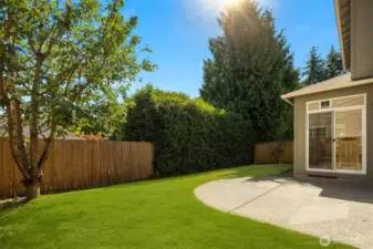 Fenced and private backyard.