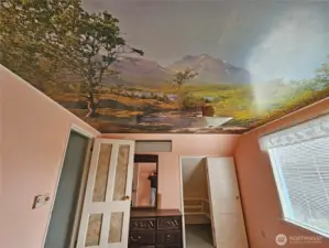 Interesting ceiling mural in one of the upstairs bedrooms.