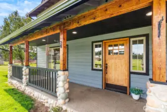 Covered front patio is great for looking out at Rainier.
