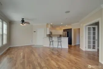 Easy flow with the living room open to the dining room and the kitchen.