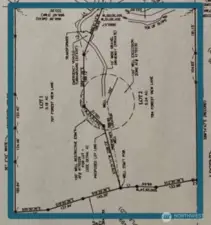 Closeup from survey showing both lots for 10+ acre total; shows the well location.