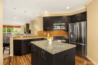 Custom cabinetry, eating bar top, stand alone island