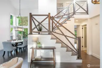 Beautifully redesigned staircase invites you to rest and restore.