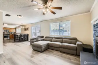 Gatherings are easy with the family room open to the kitchen and dining area.