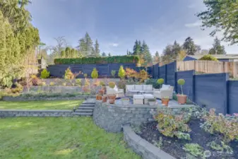 Terraced garden space and view seating area