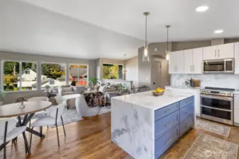 View of the living room from the gourmet kitchen