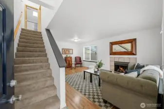 Upon entry you see the large living room with gas fireplace.