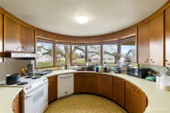 Very unusual curved kitchen in the main house