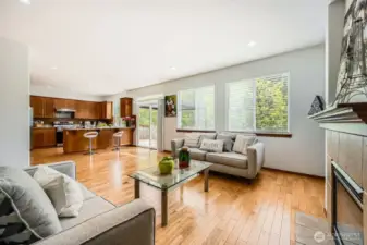 Open floor plan from family room to kitchen area