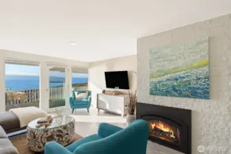 Inside you have a cozy gas fireplace.